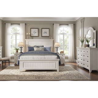 Sunvega White Finish 2 Drawer Bedroom Nightstand Farmhouse Style Bedside Table