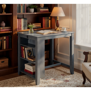 Sunvega Graham 36 Inch Gray Small Space Dining Table with USB Charging Ports and 3 Shelves