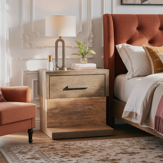 Sunvega Modern Barley Brown Nightstand with LED Light and Open Shelf