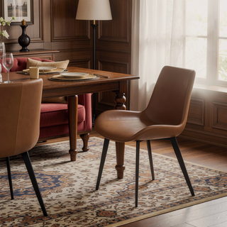 Sunvega Modern Brown Dining Chair with Black Metal Legs and Ergonomic Seat Design