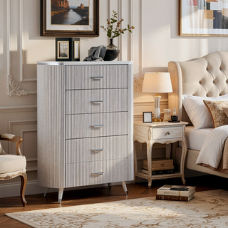 Sunvega Light Gray Contemporary Chest with Cultured Stone Top and Chrome Handles