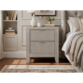 Sunvega Transitional Ash Veneer Nightstand with 2 Harringbone Look Storage Drawers