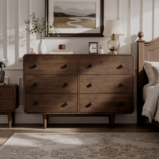Sunvega Mid-Century Modern Solid Wood Dresser with Tapered Legs