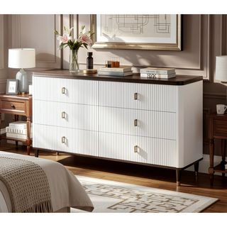 Sunvega White and Walnut Finish Nightstand with USB Port and Drawer