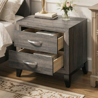 Sunvega Weathered Gray Finish Two Drawer Nightstand with Metal Handle