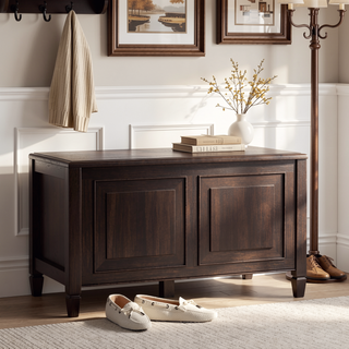 Sunvega Handcrafted Solid Wood Storage Bench Trunk with Lift-Up Lid