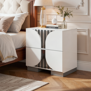 Sunvega White Nightstand with Spacious Drawers and Curved Fronts