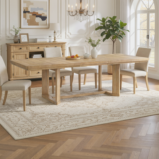 Sunvega Light Brown Contemporary Trestle Table with Leaf for Dining Room