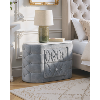 Sunvega Modern Fabric Upholstery Nightstand with Faux Marble Top and Two Storage Drawers