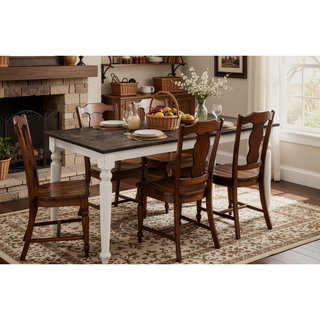 Sunvega Brown and White Gathering Dining Table with Leaf in Country Style