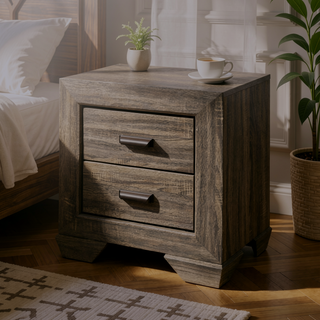 Sunvega Lyndon Weathered Gray Grain Finish Shaker Style Nightstand with Two Drawers