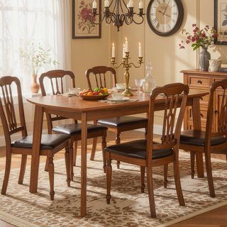 Sunvega Modern Rubberwood Dining Table with Oval Top for Kitchen and Dining Room