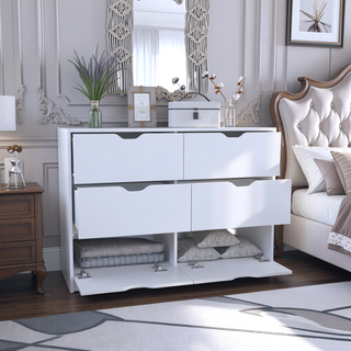 Sunvega Black Double Dresser with 4 Large Drawers and 2 Pulldown Cabinets