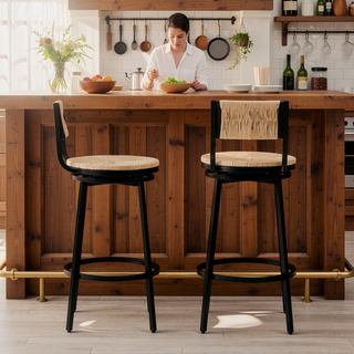 Sunvega Handwoven Paper Rope Swivel Bar Stools with Back Set of 2 for Kitchen Island