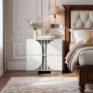 Sunvega White Nightstand with Spacious Drawers and Curved Fronts