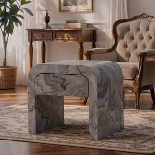 Sunvega Timeless Elegance 1-Drawer Marble Nightstand for Bedroom