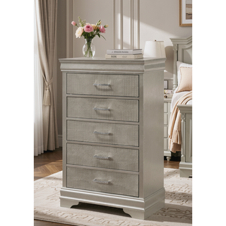 Sunvega Modern Glam Champagne Finish Crystal Diamond Tufted Crocodile Texture Nightstand
