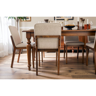 Sunvega Transitional Dark Walnut Finish 5pc Dining Set with Beige Fabric Cushioned Seats