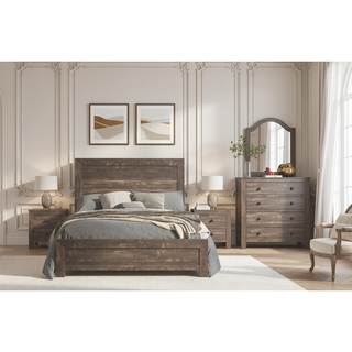Sunvega Natural Finish Full Bed with Headboard Footboard and Rails