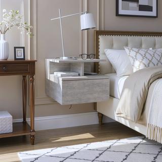 Sunvega Floating Nightstand with Large Drawer and Multiple Shelves for Storage or Decor