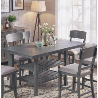 Sunvega Modern Gray Rubber Wood Dining Table with Two Built-in Storage Shelves