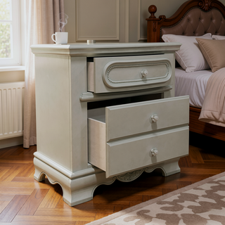 Sunvega Grey 3-Drawer Nightstand with Dovetail Joints and Quiet Wooden Glide Mechanisms