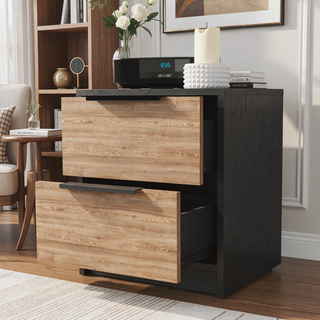 Sunvega Modern 18 Inch High Nightstand with Two Large Storage Drawers