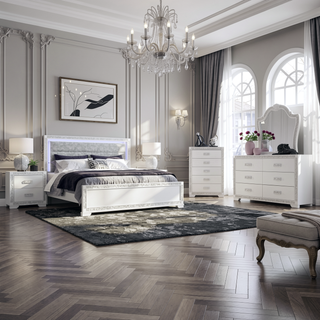 Sunvega White Nightstand with Integrated Speaker Cooler Insert and Glitter Detailing