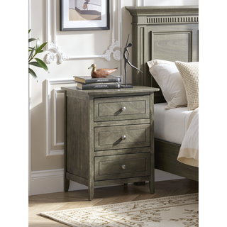 Sunvega Transitional Oak Nightstand With Three Drawers For Bedroom