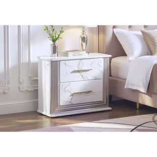 Sunvega Desire Nightstand with Marble-Inspired Drawer Fronts and Integrated LED Side Lighting