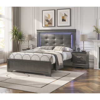 Sunvega Modern Grey Wooden Nightstand with 2 Drawers and Unique Handles