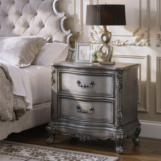 Sunvega Antique Platinum Nightstand with Felt-Lined Drawers and Safety Stop