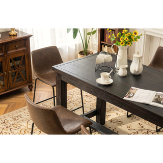 Sunvega Antique Wood Finished Counter Height Dining Set with Table and Six Brown Chairs