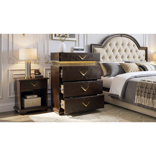 Sunvega Modern Brown Wood Chest with Five Drawers and LED Lighting