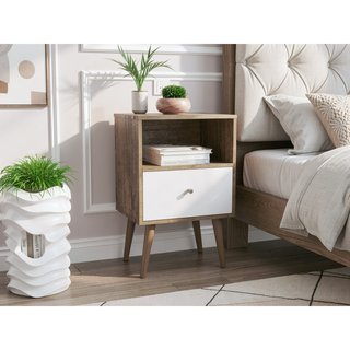 Sunvega Modern Nightstand with Drawer and Cubby for Bedroom or Living Room