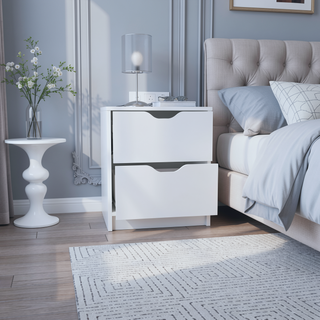 Sunvega White Nightstand with Two Drawers for Bedroom or Living Room End Table