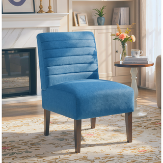 Sunvega Modern Blue Accent Armless Lounge Chair with Tufted Upholstery and Wood Legs