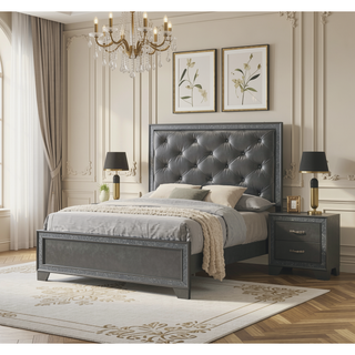 Sunvega Contemporary Nightstand with Sparkling Accent Band and Two Drawers