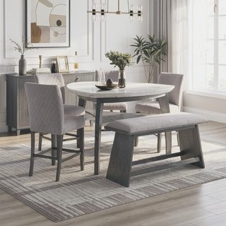 Sunvega Jasmine Grey Upholstered Bar Bench with Contemporary Tapered Legs
