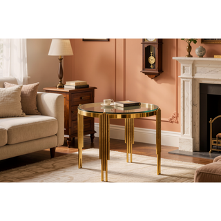 Sunvega Modern Round Tempered Glass Dining Table with Golden Stainless Steel Frame