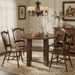 Sunvega Brown Round Counter Height Dining Table with Open Shelf and Angular Legs