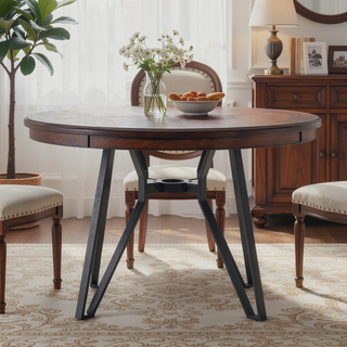 Sunvega Mid Century Modern Dining Table with Metal Hairpin Legs and Shelf