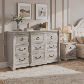 Sunvega Contemporary Dresser with Spacious Drawers and Geometric Design Legs