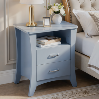 Sunvega Grey Nightstand with 2 Drawers and Open Shelving for Bedroom Storage