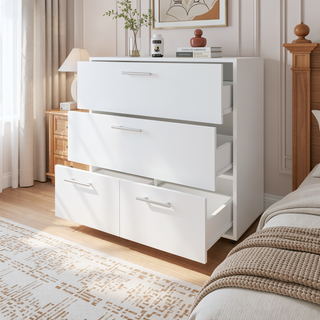 Sunvega Modern White Dresser with 4 Spacious Drawers for Bedroom