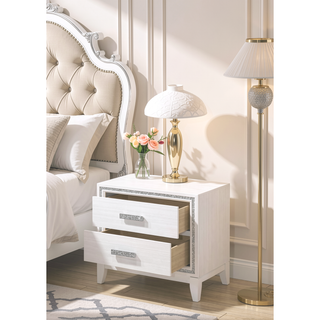 Sunvega Elegant White Finish Nightstand with Two Spacious Storage Drawers