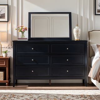 Sunvega Fully Assembled 6 Drawer Dresser with French Dovetail Wood Veneer Finish