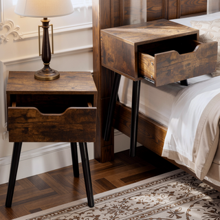 Sunvega Mid Century Wood End Table with Storage Drawer for Bedroom Living Room