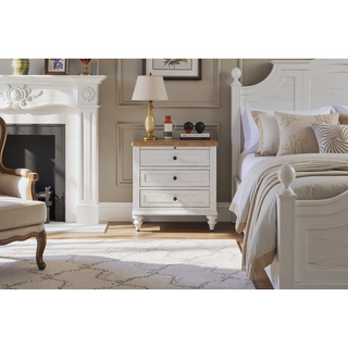 Sunvega Cement and Sand Mindi Veneer Nightstand with USB Ports and Three Drawers
