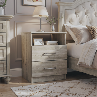 Sunvega Light Grey Nightstand with Two Drawers and One Open Shelf